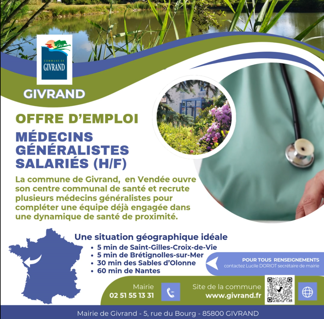 La commune de Givrand recrute des médecins généralistes salariés